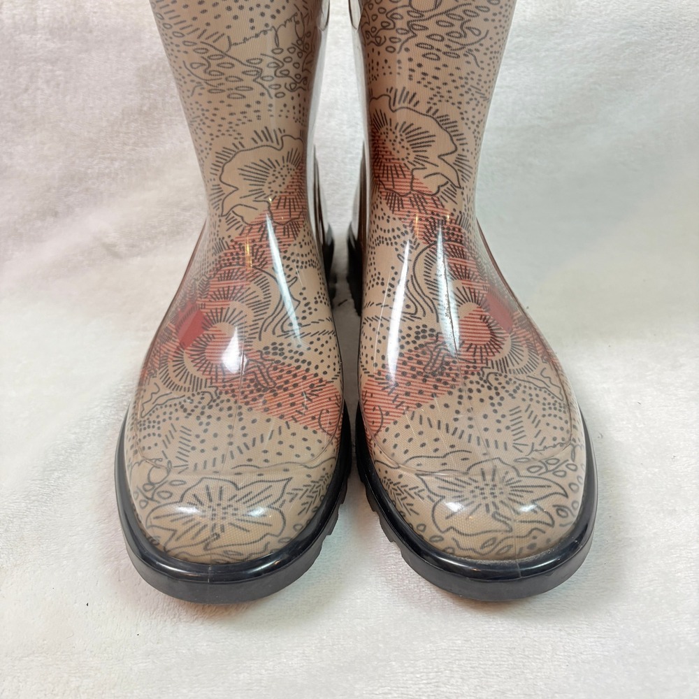 Burberry Rain Boots Women Size 40 Tan Nova Check Floral Tall Rubber GUC - Picture 7 of 14